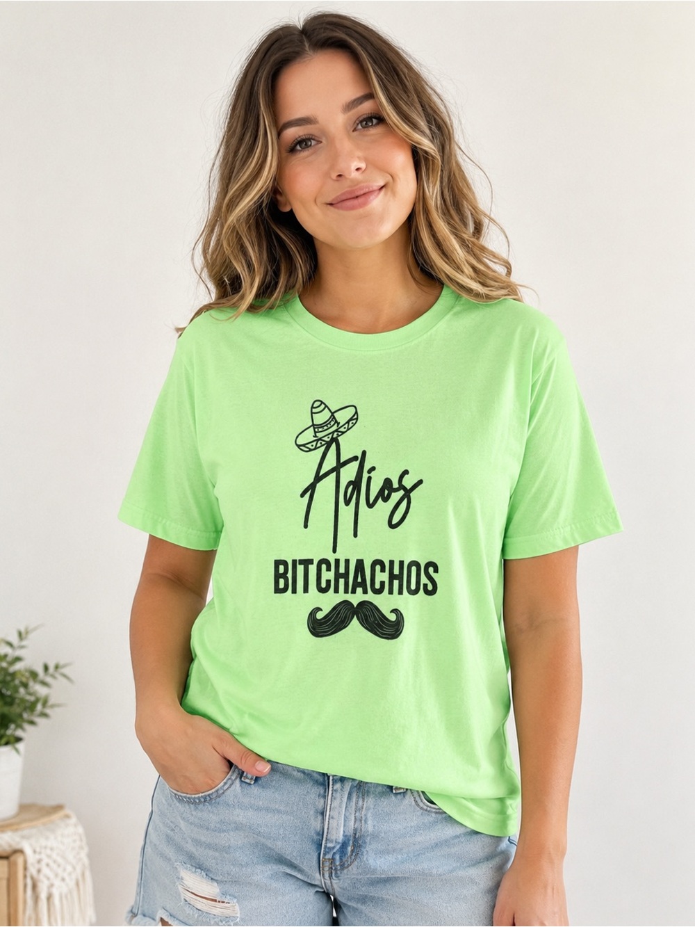 Tultex Women’s Lime Green “Adios Bitchachos” Graphic T-Shirt Size XL